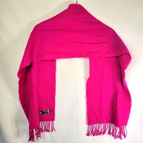 Cerise Pink Cashmere Wool Scarf - Picture 2 of 6
